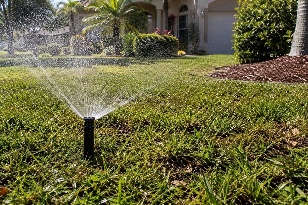 weed control with proper irrigation on a Florida residential lawn