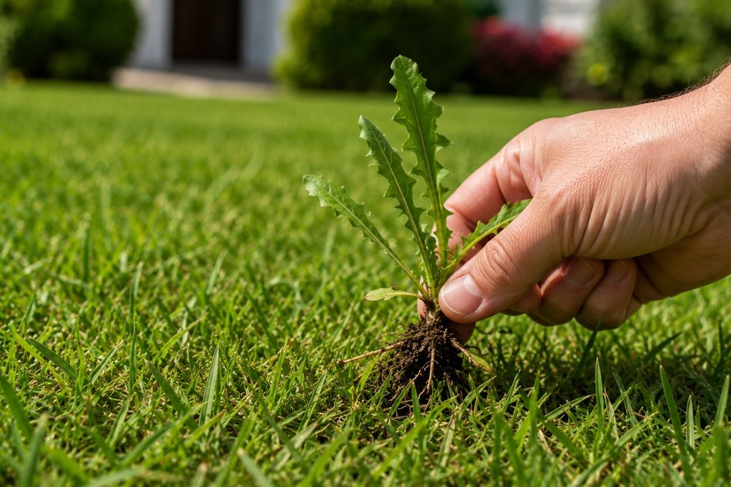 weed control with manual weed removal from a Florida lawn