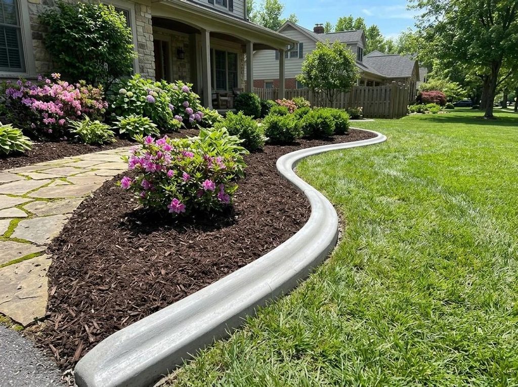 Concrete curbing installation along a residential landscape bed in North Port Florida